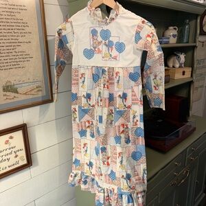 Vintage 70s Kids Holly Hobbie Patchwork Ruffle Nightgown Girls Size 6X Cottage
